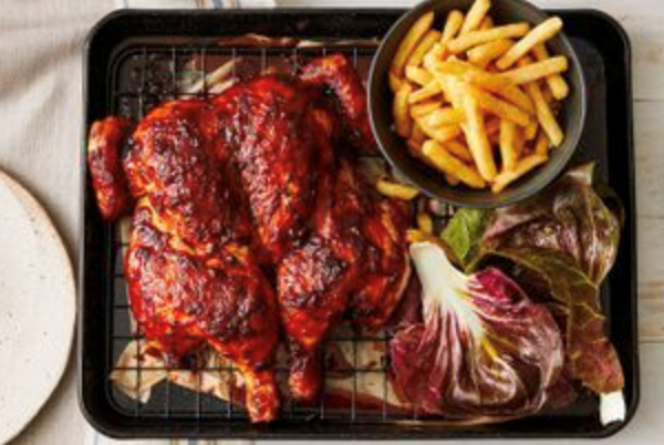 Chipotle and honey BBQ sauce butterflied chicken