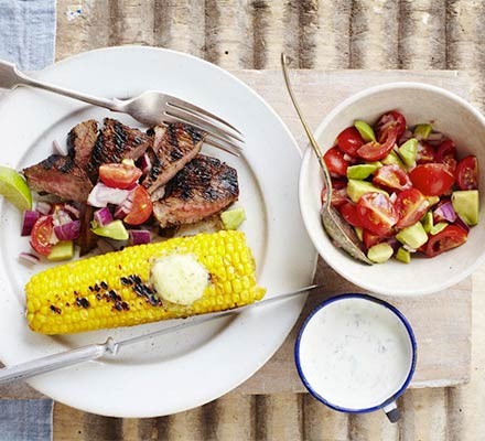 Chipotle bavette steak with lime corn & chunky salsa
