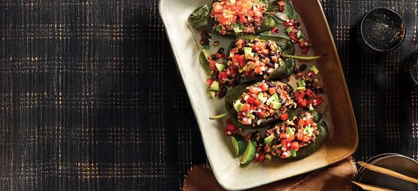 Chipotle black bean and rice stuffed poblanos 