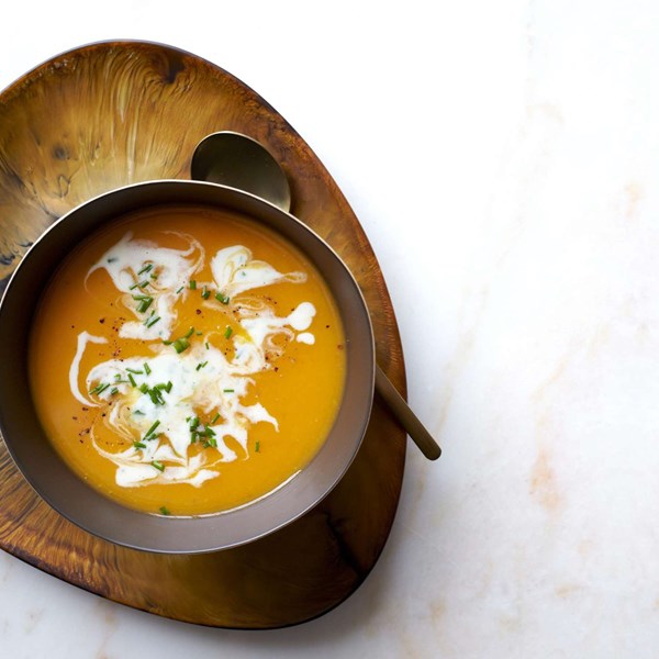 Chipotle-butternut squash soup with chive cream