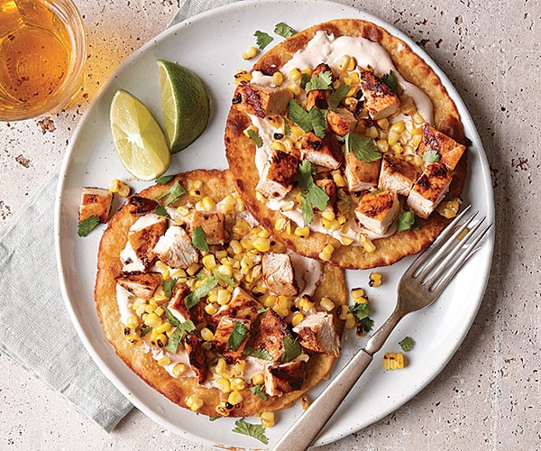 Chipotle chicken and corn tostadas
