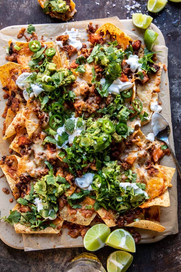 Chipotle chicken nachos with jalapeño yogurt