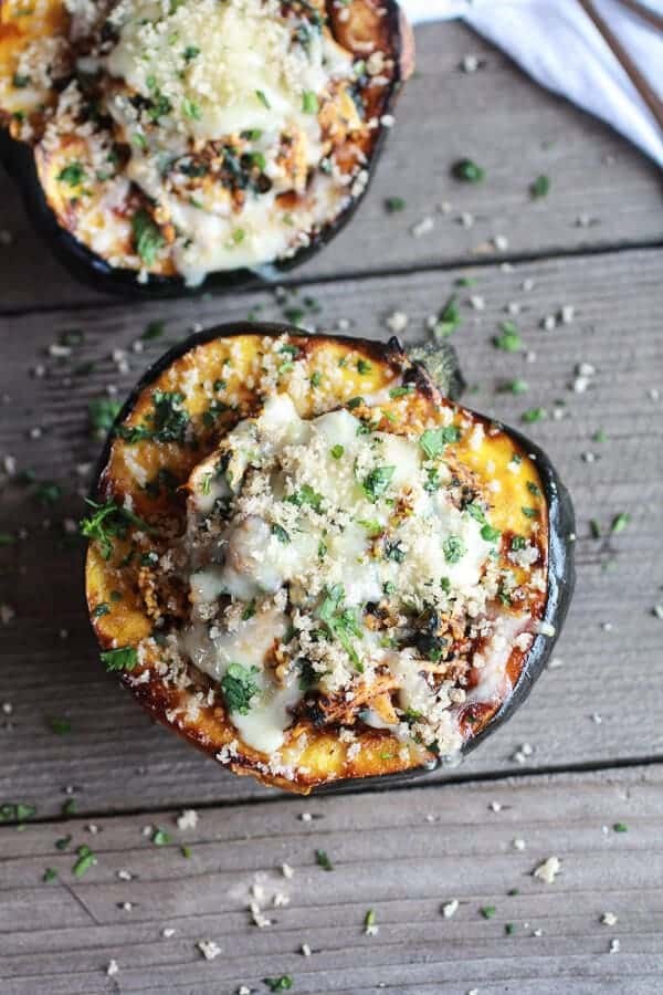 Chipotle chicken stuffed brown sugar roasted acorn squash