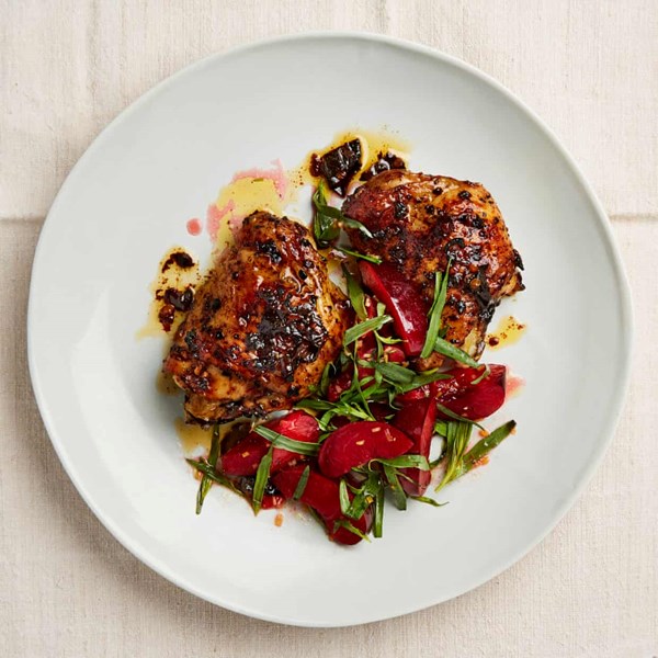 Chipotle chicken with plum and tarragon salad