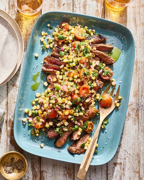 Chipotle flank steak with corn salsa