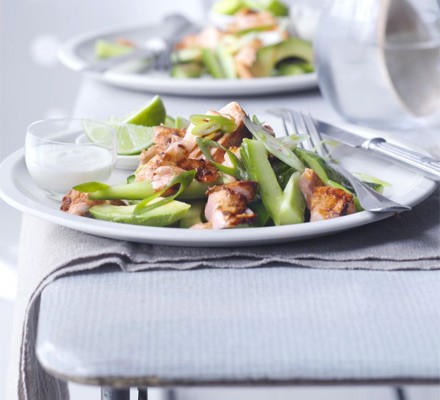 Chipotle-glazed salmon with lime and cucumber salad