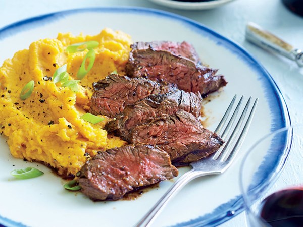 Chipotle hanger steak with sour cream mashed potatoes
