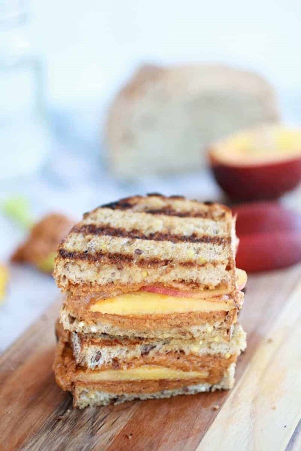 Chipotle honey roasted peanut butter and peach grilled sandwich