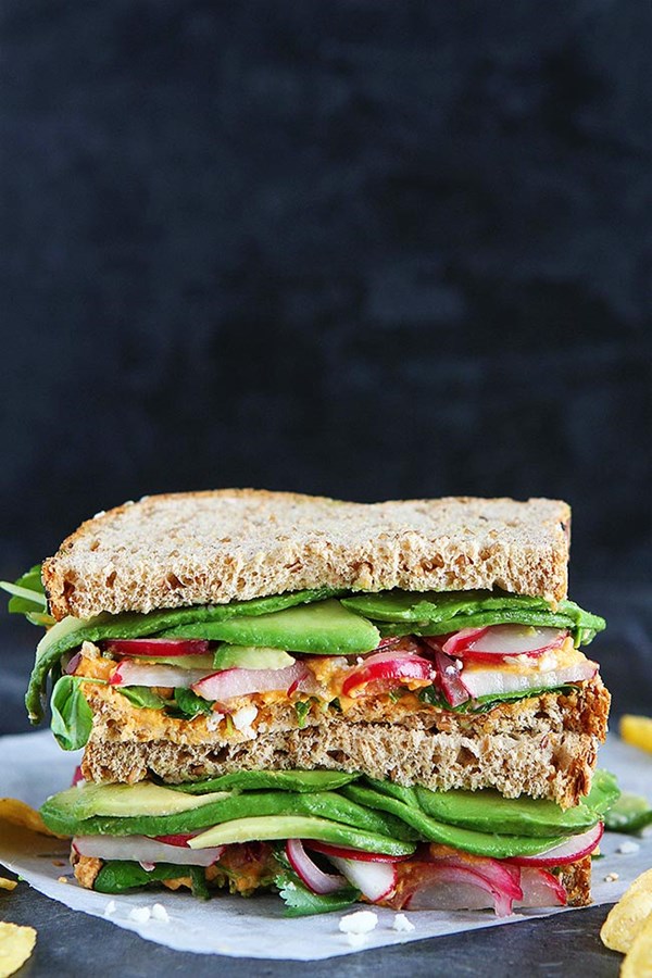 Chipotle hummus avocado sandwich