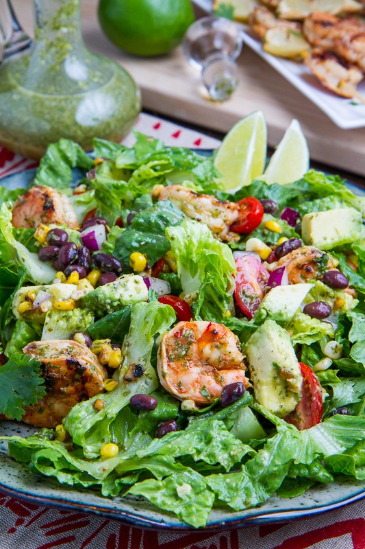 Chipotle lime grilled shrimp salad in cilantro lime dressing