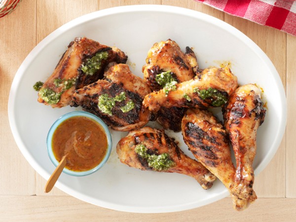 Chipotle-mango barbecue chicken with cilantro chimichurri