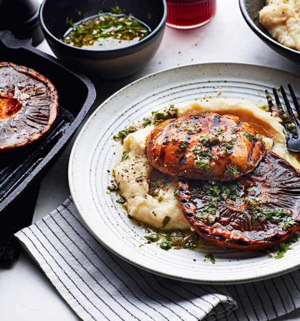 Chipotle mushrooms with chimichurri and a parsnip butter bean mash