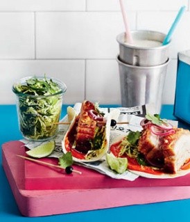 Chipotle pork belly tacos with gochujang mayo