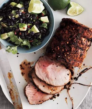 Chipotle pork loin with black bean salad