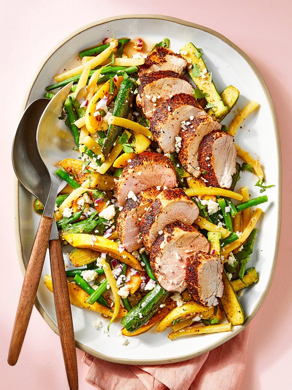 Chipotle pork tenderloin with squash-bean salad