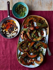 Chipotle roast pumpkin in salsa and chipotle oil