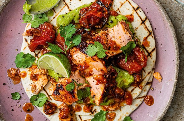 Chipotle-roasted salmon with warm tomato salsa