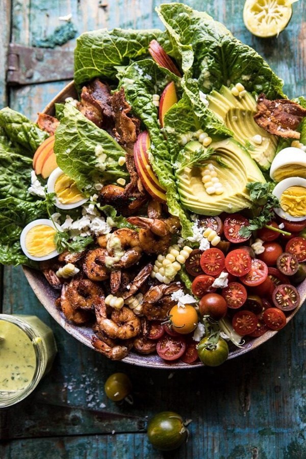 Chipotle shrimp Cobb salad with jalapeño corn vinaigrette