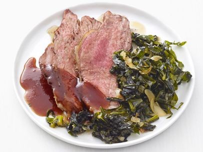 Chipotle steak with collard greens