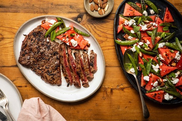 Chipotle steak with salted chilli watermelon salad