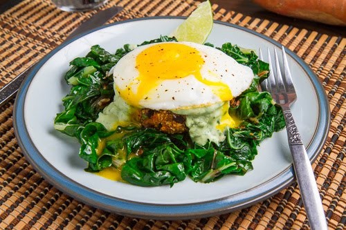 Chipotle sweet potato and black bean quinoa cakes with creamy avocado sauce