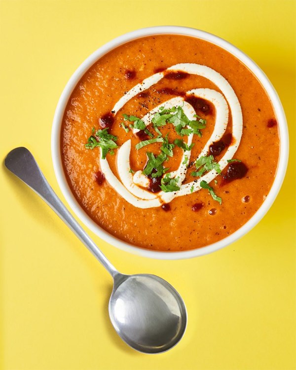 Chipotle tomato soup with tuna spring onion melt 