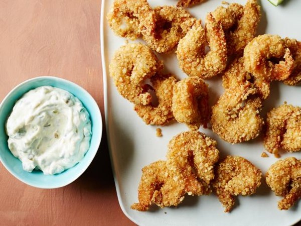 Chipotle tortilla chip-crusted shrimp