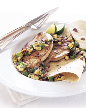 Chipotle turkey cutlets with charred corn salsa