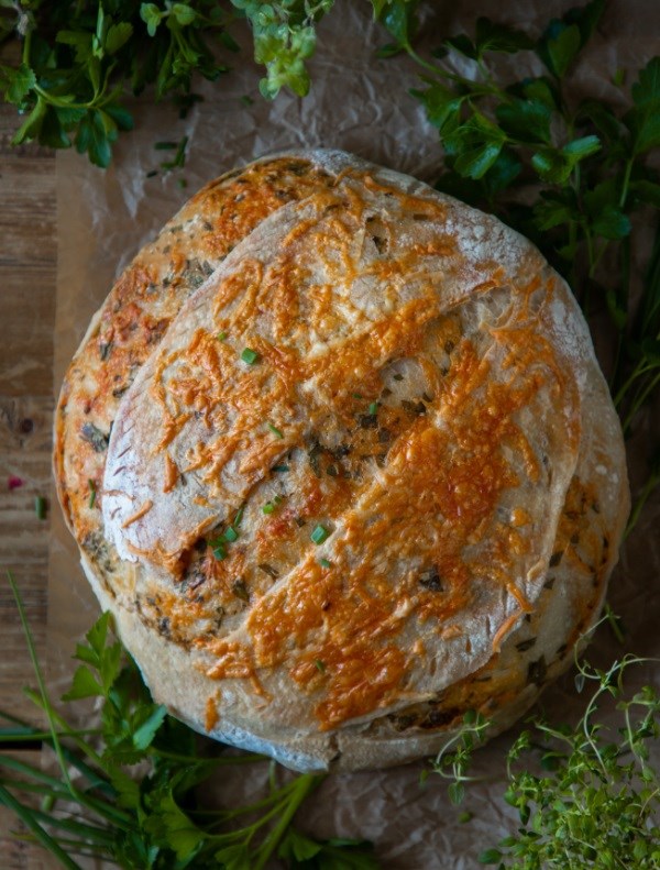 Chive and Asiago sourdough boule