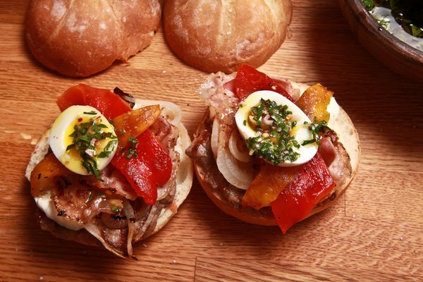 Chivito steak sandwich