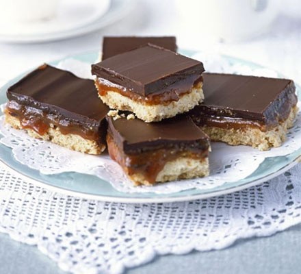 Choc & nut caramel slice