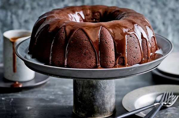 Choc-banana bundt with hot chocolate butterscotch