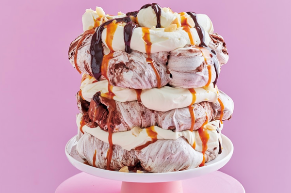 Choc-caramel Pavlova cloud