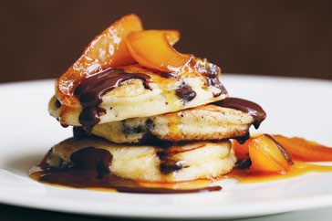 Choc-chip drop scones with caramelised pears