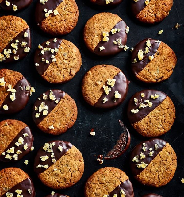 Choc-dipped gingernuts