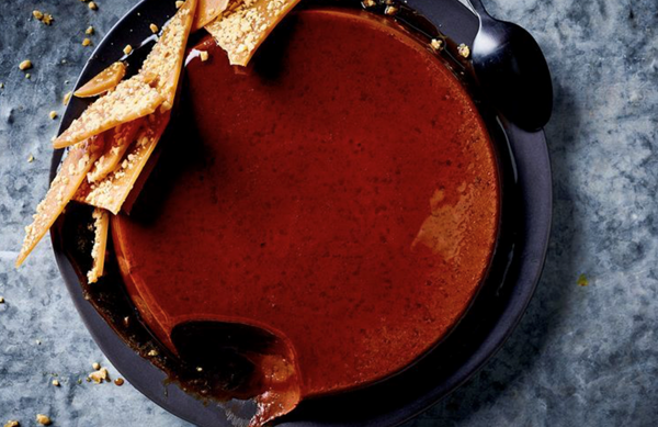 Choc-espresso panna cotta with peanut brittle