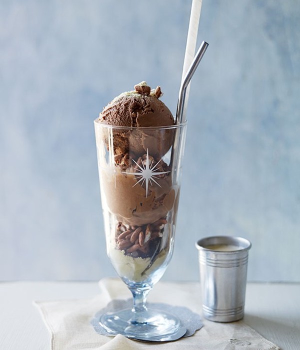 Choc-malt rice puff sundaes