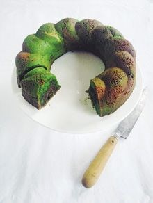 Choco-pandan-yogurt marble bundt cake