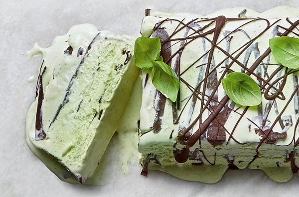Chocolate & basil ice cream slice