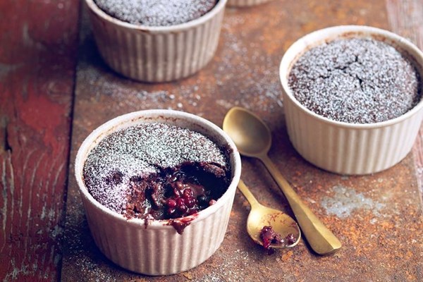 Chocolate & blackberry self-saucing puddings