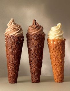Chocolate & coffee ice cream in a chocolate cone