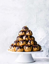 Chocolate & hazelnut profiterole stack