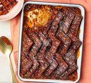 Chocolate & salted caramel waffle bread & butter pudding