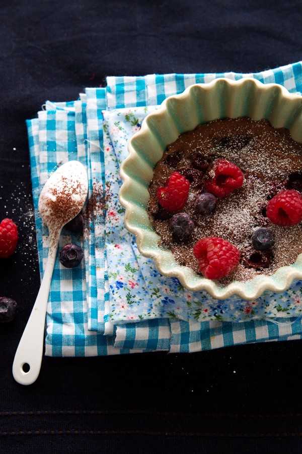 Chocolate, almond, and berry gratins