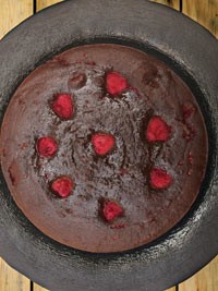 Chocolate almond cake with raspberries