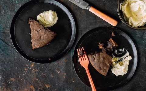 Chocolate and apricot cake with brandy and apricot cream