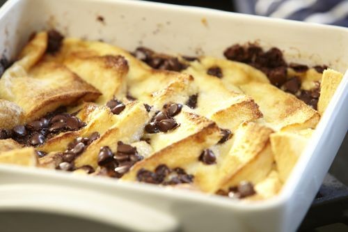 Chocolate and banana bread and butter pudding