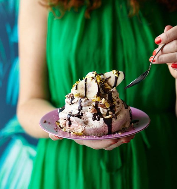 Chocolate and banana Pavlovas