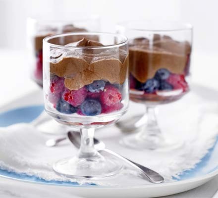 Chocolate and berry mousse pots