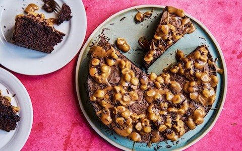 Chocolate and caramel-hazelnut cake